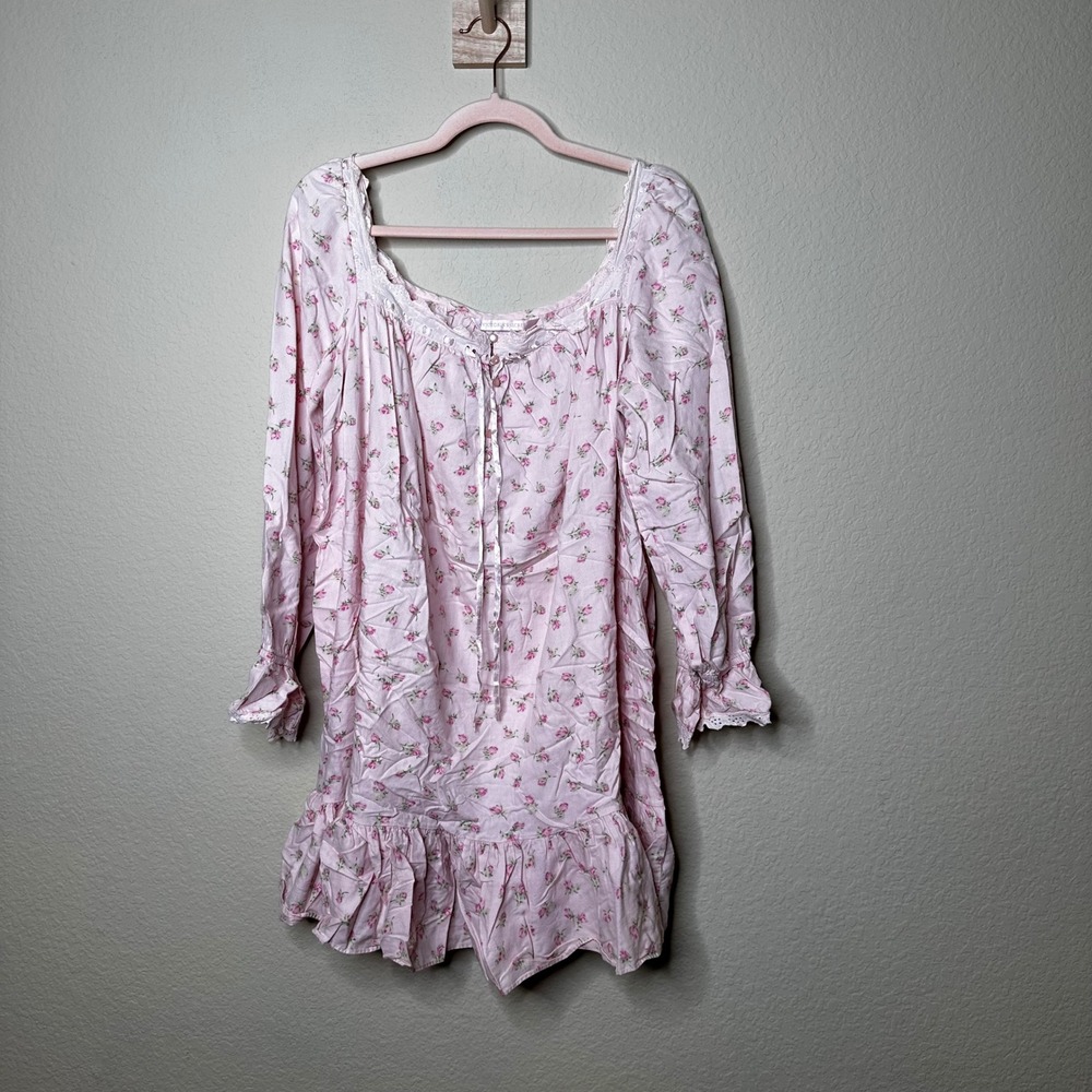 Vintage Victorias Secret Pink Floral Cotton Lace Nightgown Coquette Soft Girl L